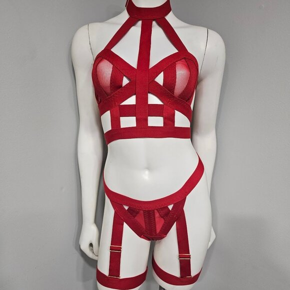 Seductive Cage Bondage Garter Set Lingerie - Picture 2 of 7